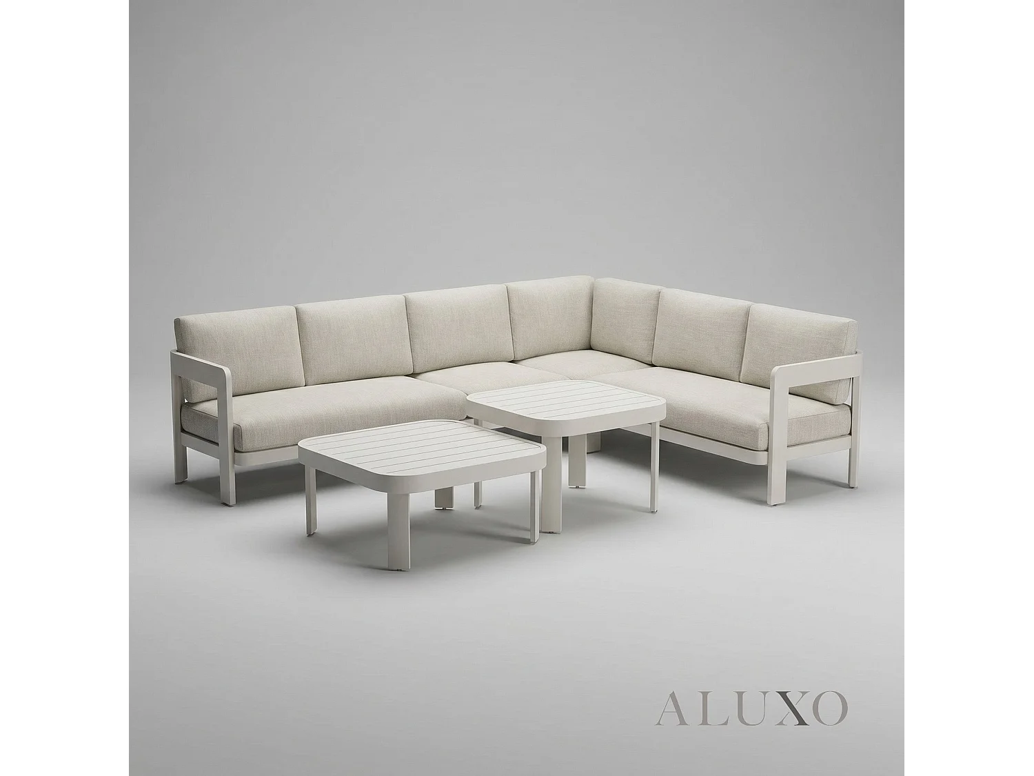ALUXO Sofia 6-Seater Luxury Corner Sofa Set - Taupe Aluminium & Slat Tables