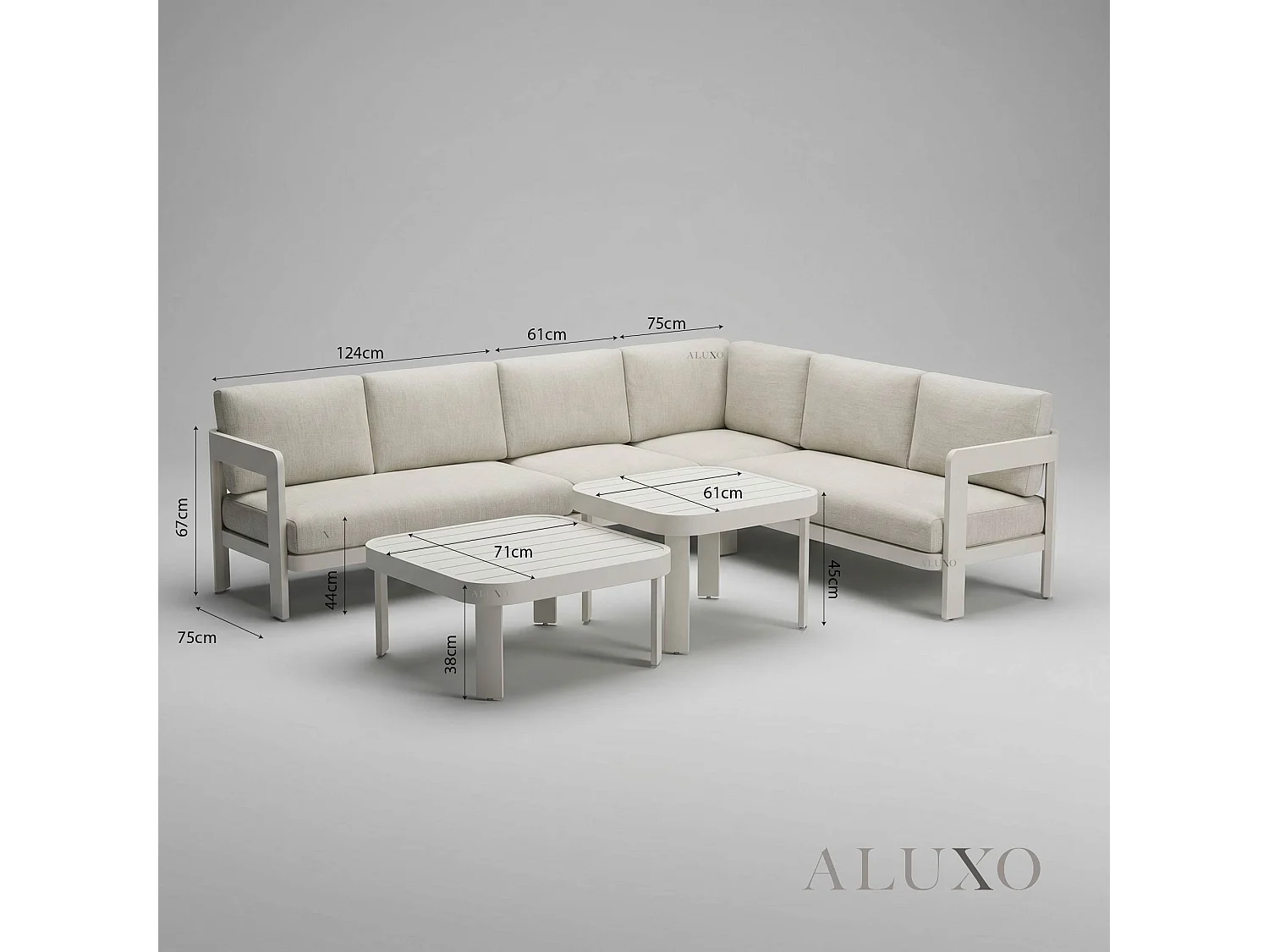 ALUXO Sofia 6-Seater Luxury Corner Sofa Set - Taupe Aluminium & Slat Tables