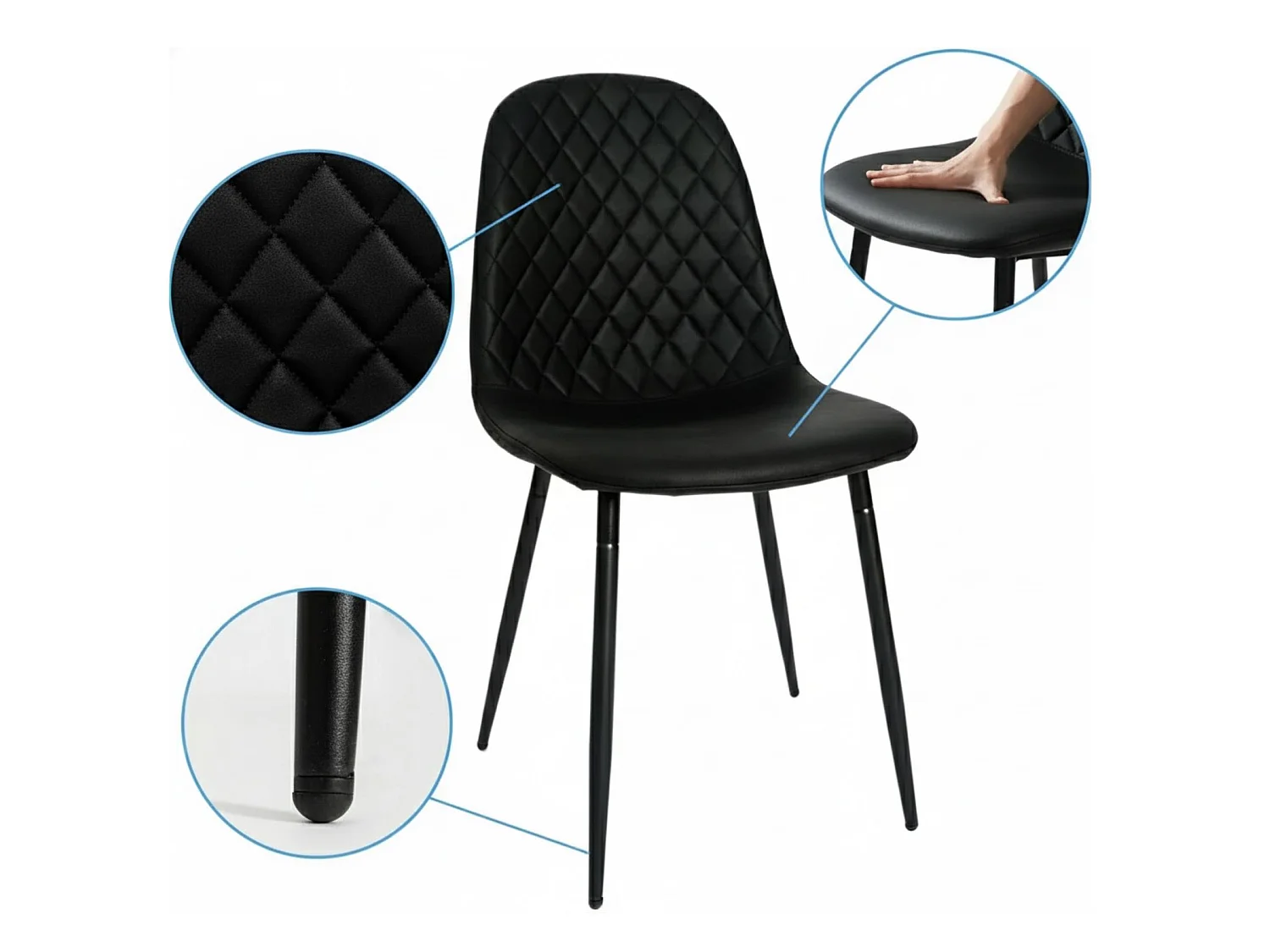 Modern Dining Table with 4 Gem pattern Black Faux Leather Chairs Kitchen Furniture