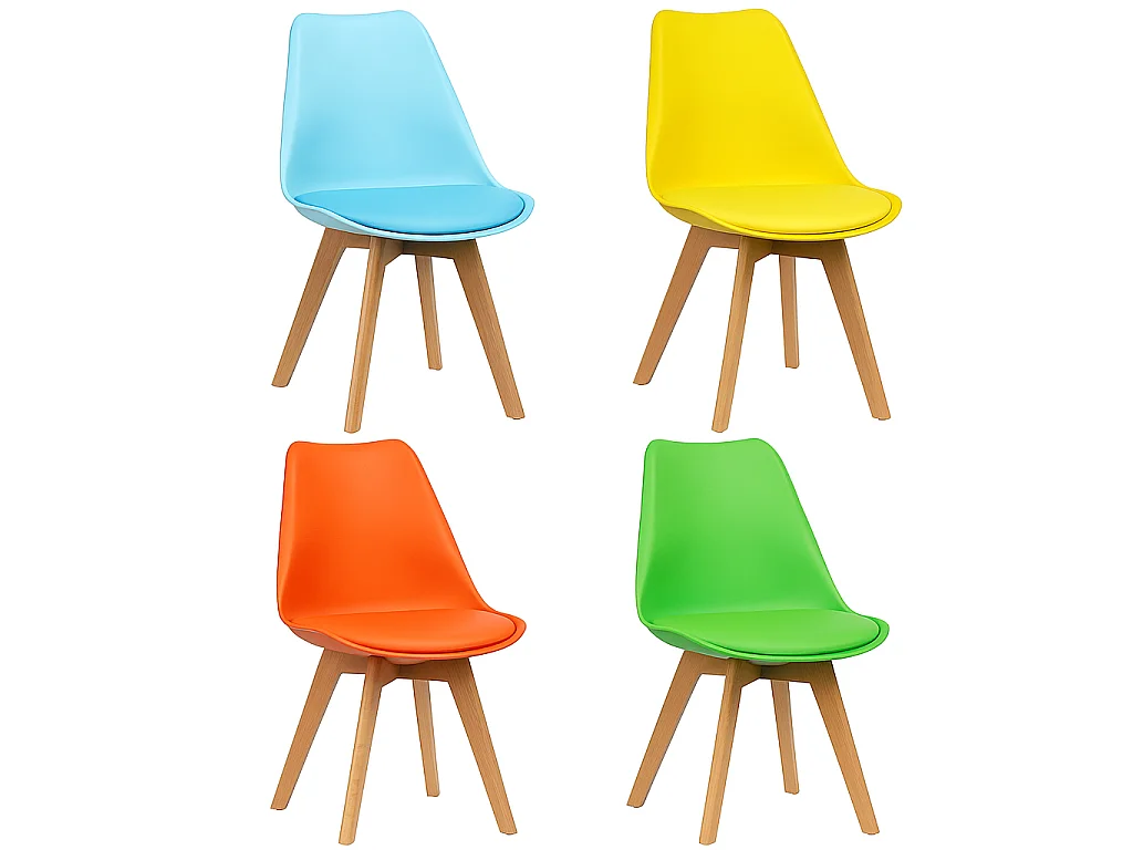 Modern Dining Table with 4 Mix Colour plastic Chairs with faux leather padded seats Kitchen Furniture
