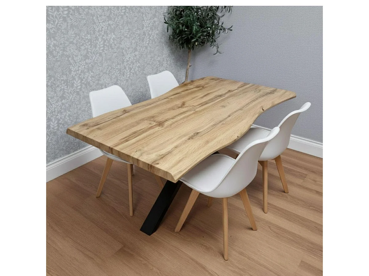 Modern Dining Table with 4 White plastic Chairs with faux leather padded seats