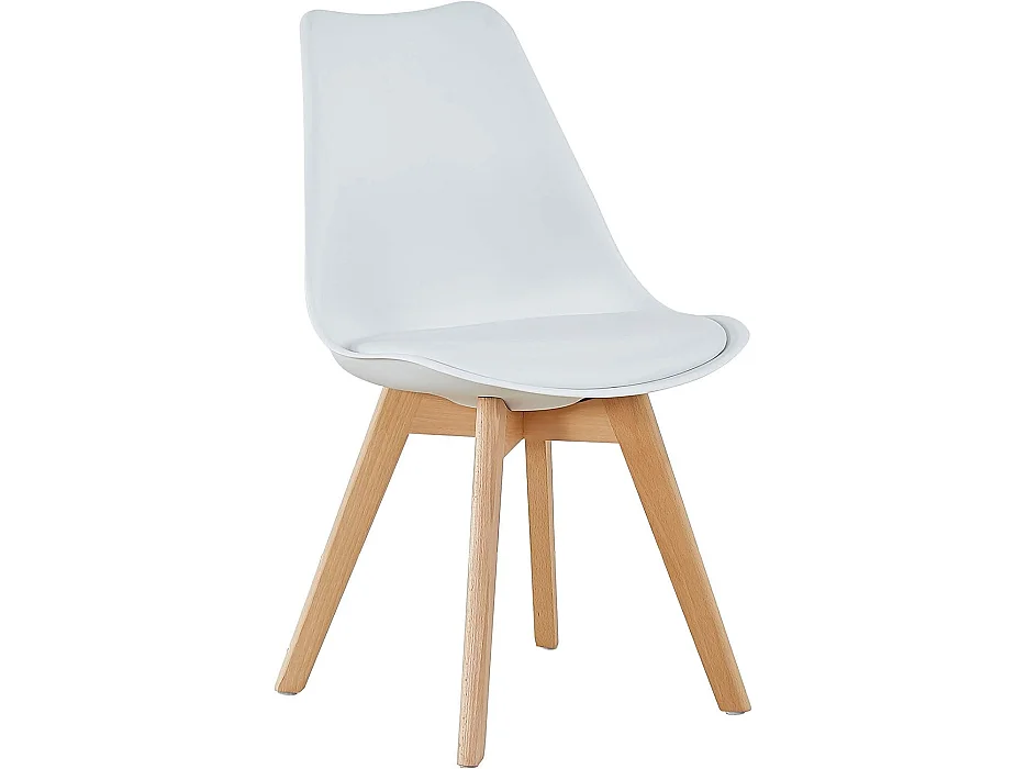 Modern Dining Table with 4 White plastic Chairs with faux leather padded seats