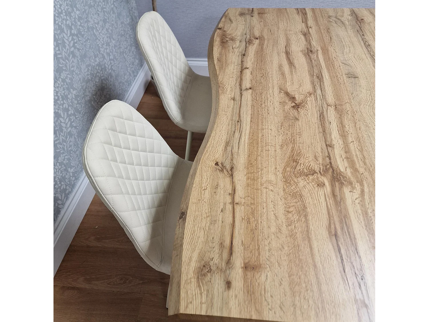 Modern Dining Table with 4 Gem pattern Cream Faux Leather Chairs Kitchen Furniture