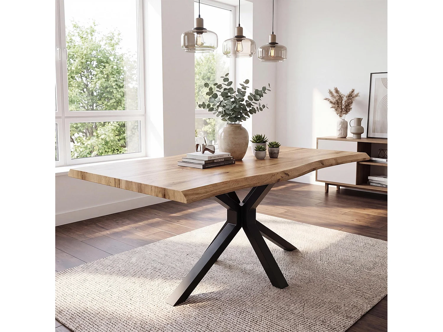 Wooden Dining Table with 4 Black Velvet Chairs, Stylish Dining Room Furniture