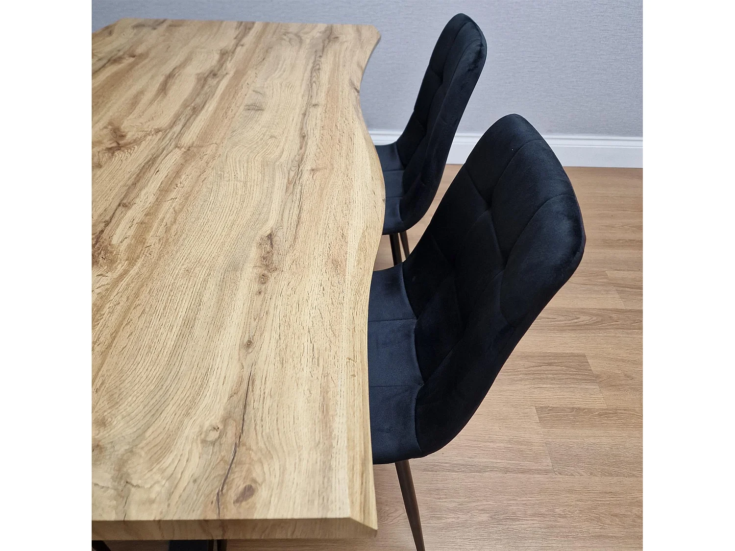 Wooden Dining Table with 4 Black Velvet Chairs, Stylish Dining Room Furniture