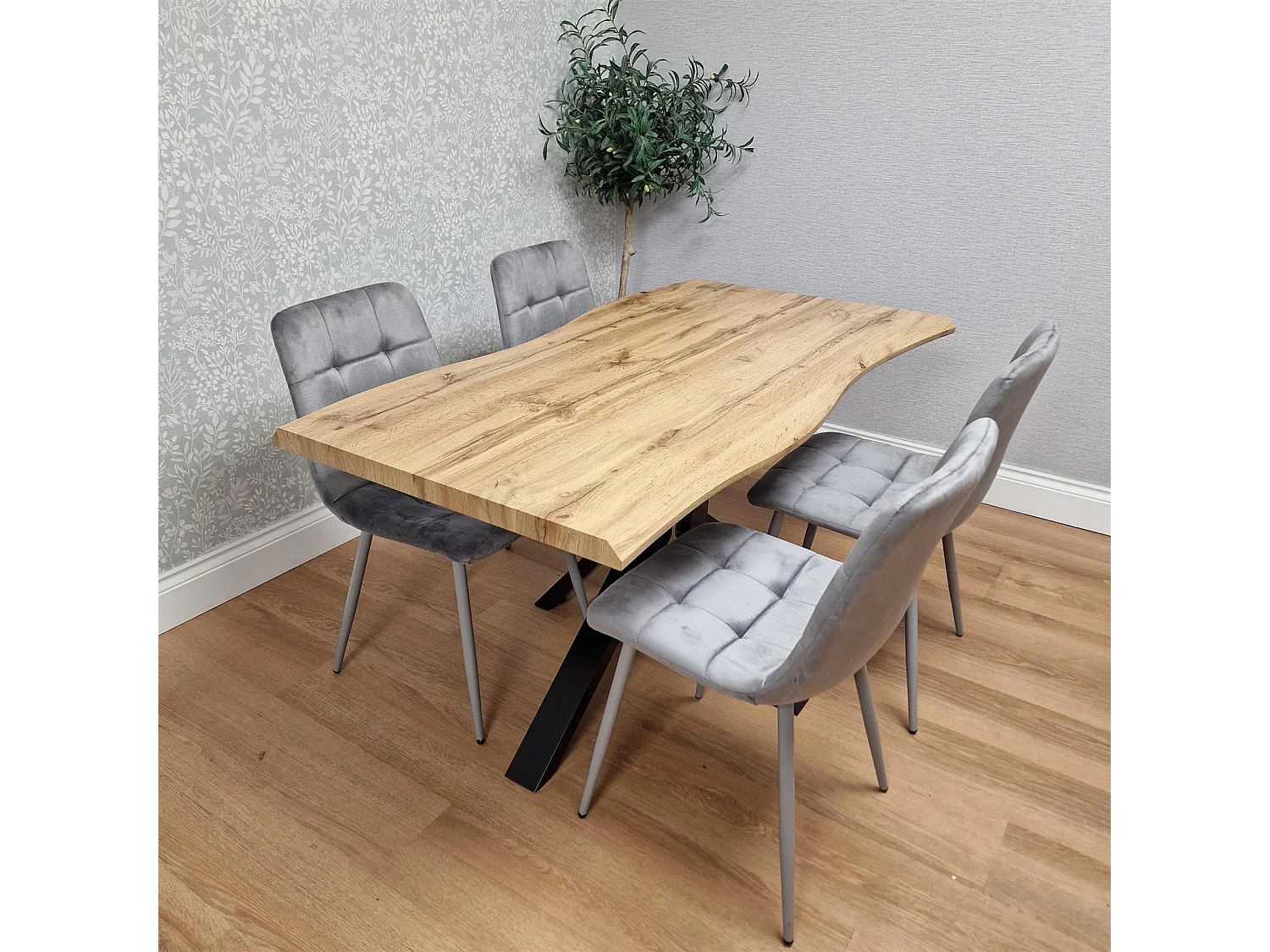 Kosy Koala Dining Table Set with 4 Grey Velvet Chairs Stylish Dining Room Furniture