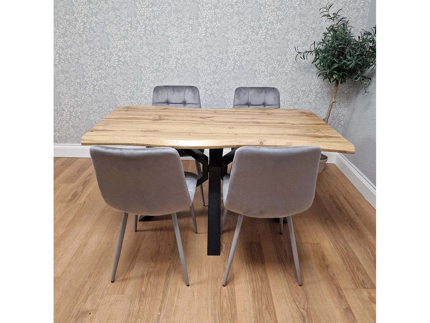 Kosy Koala Dining Table Set with 4 Grey Velvet Chairs Stylish Dining Room Furniture