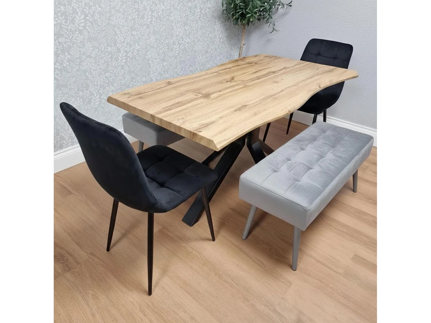 Kosy Koala Dining Table Set With 2 Black Velvet Chairs And 2 Grey Velvet Benches Dining Room Furniture