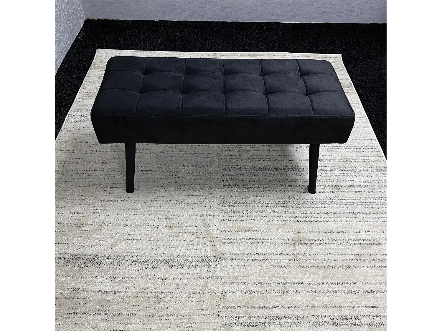 Dining Table Set with 2 Grey Velvet Chairs and Black Benches, Dining Room Furniture