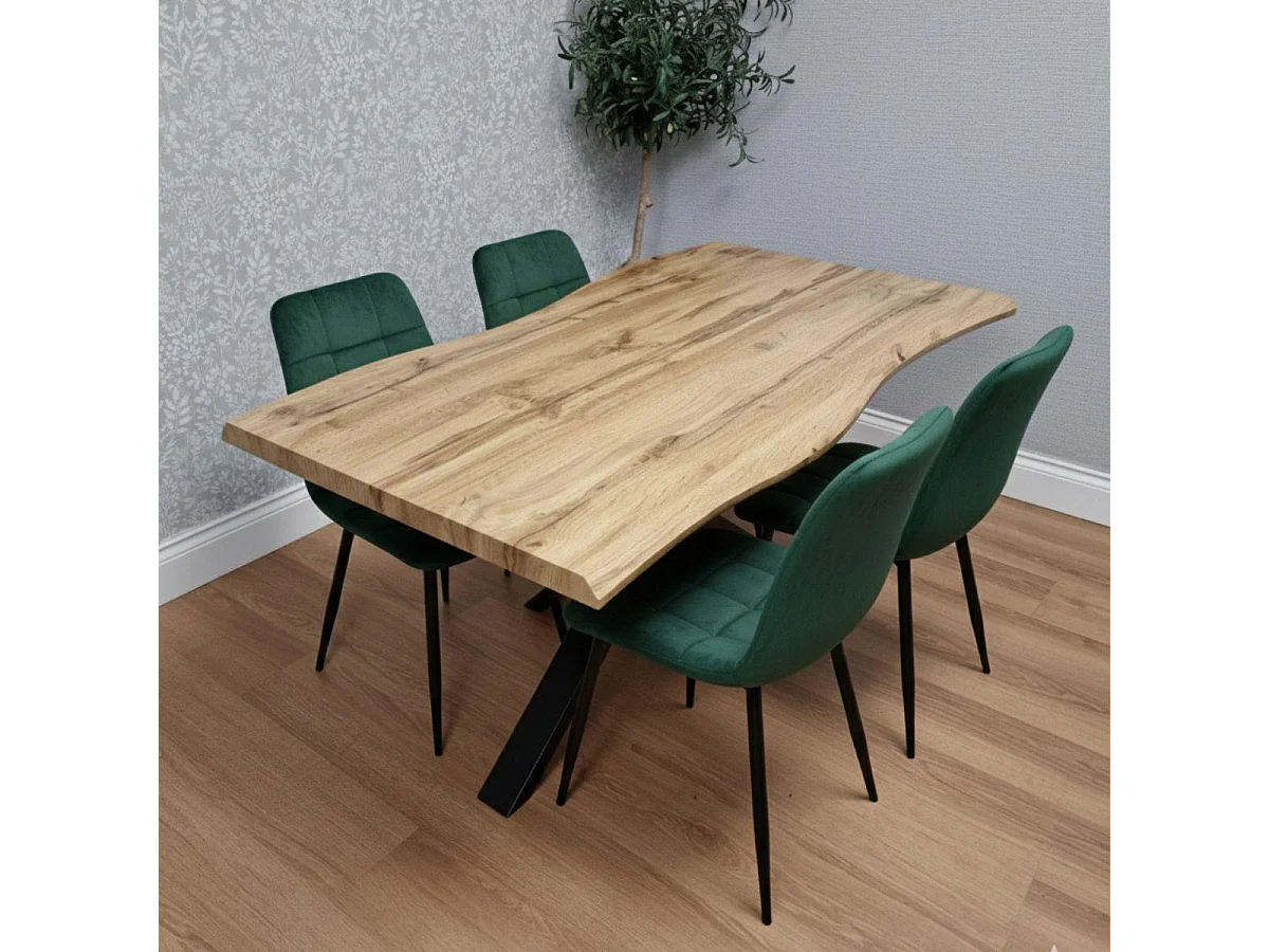 Modern Dining Table with 4 Green velvet tuffted Chairs Kitchen Furniture