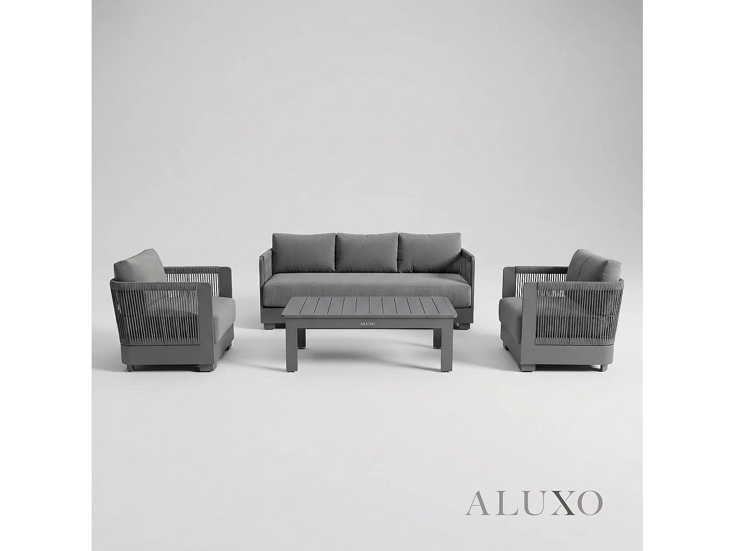 ALUXO Ares 5-Seater Luxury Lounge Set - Onyx Aluminium & Pebble Grey Cushions