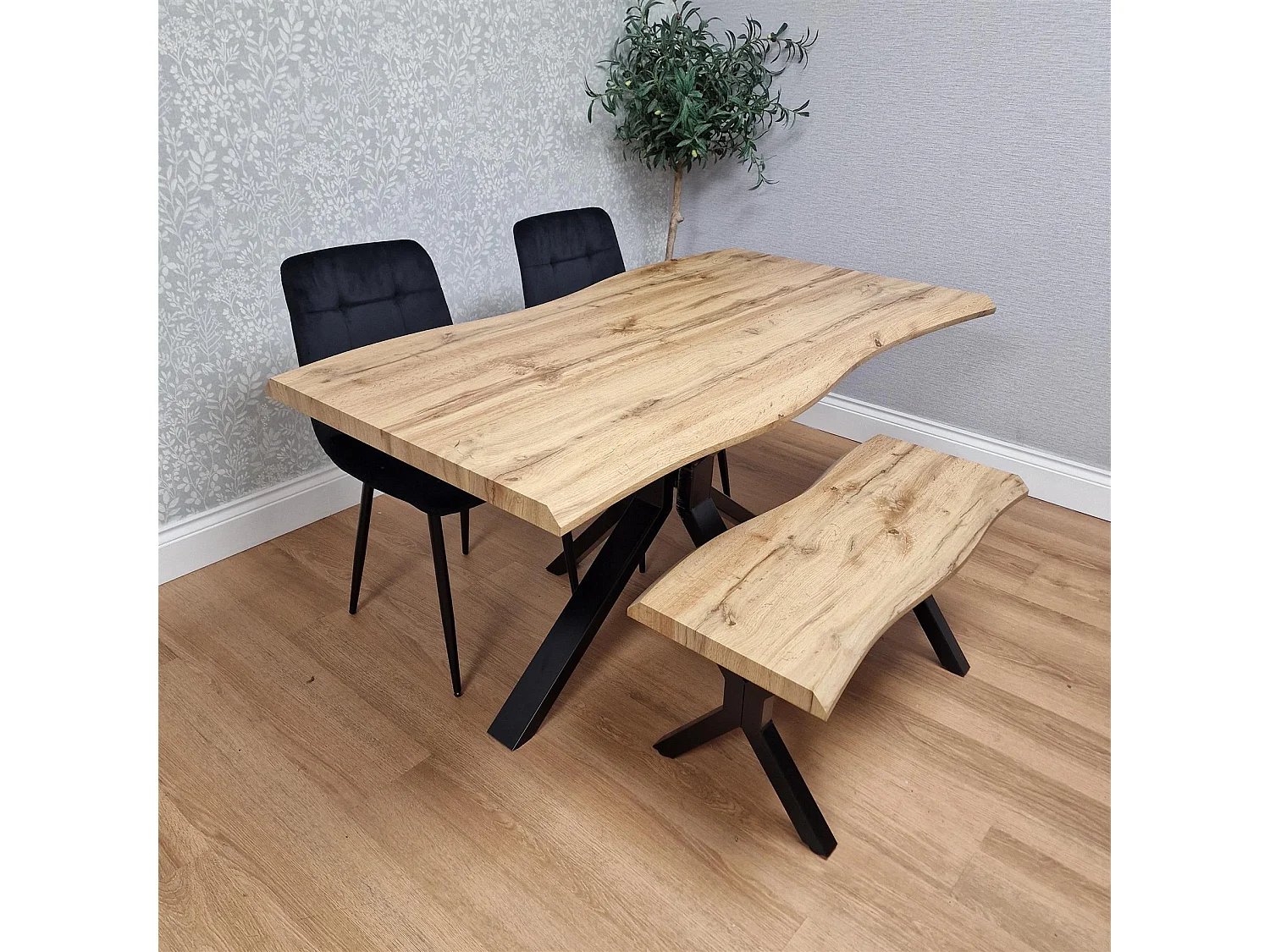 Kosy Koala Dining Table Set with 2 Black Chairs and 1 Bench Kitchen Dining Room Furniture