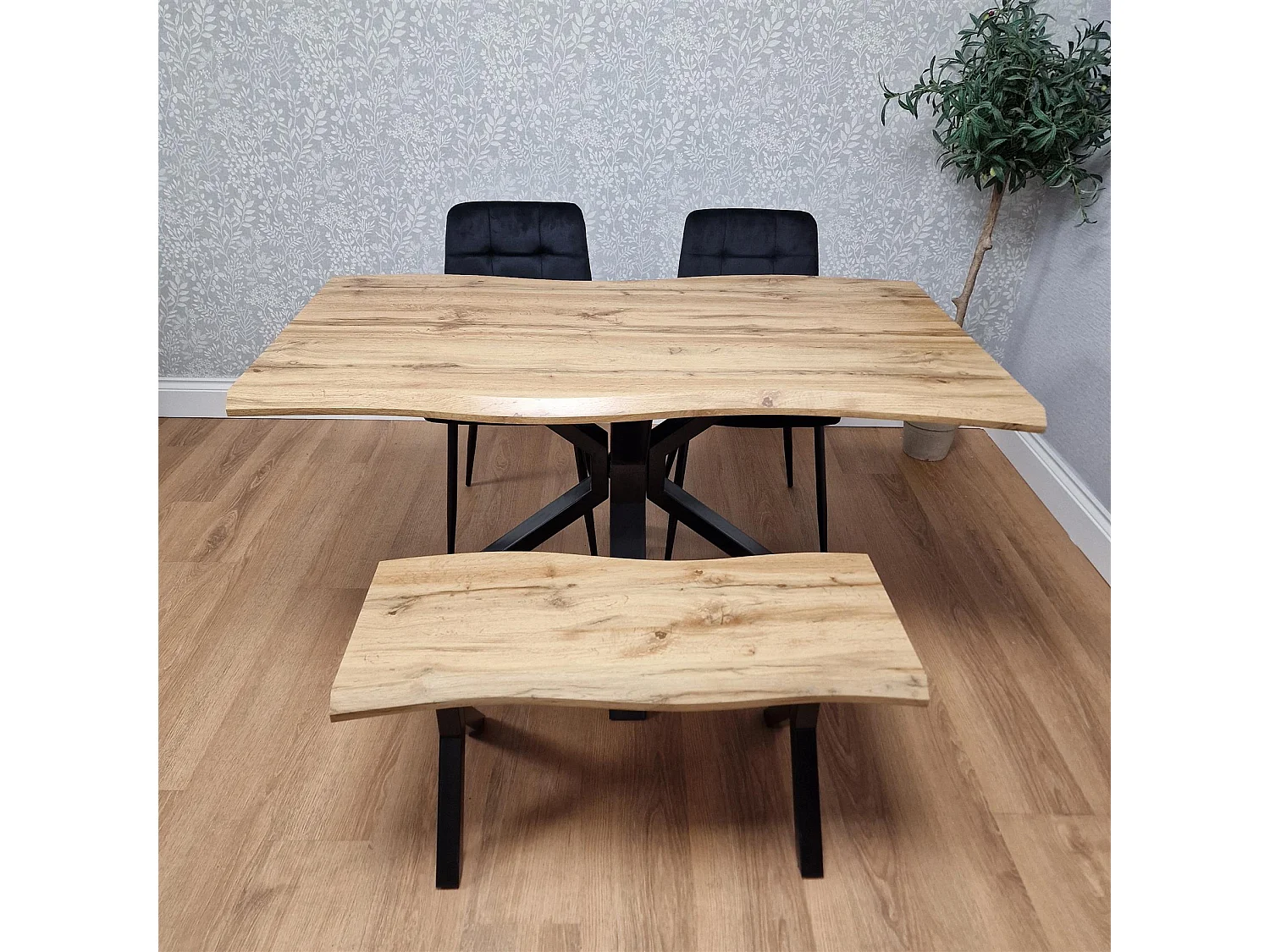 Kosy Koala Dining Table Set with 2 Black Chairs and 1 Bench Kitchen Dining Room Furniture