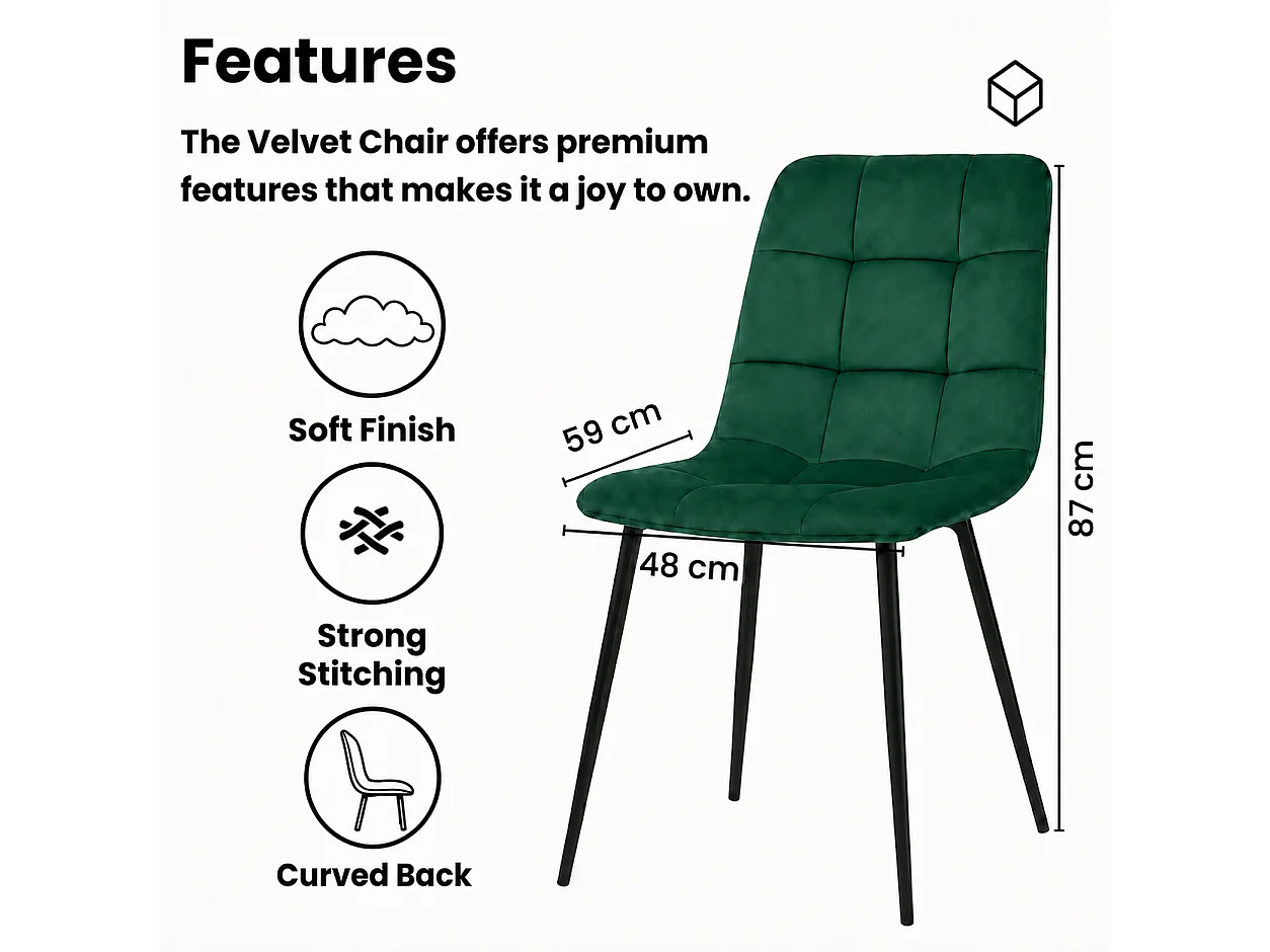 Modern Dining Table with 4 Green velvet tuffted Chairs