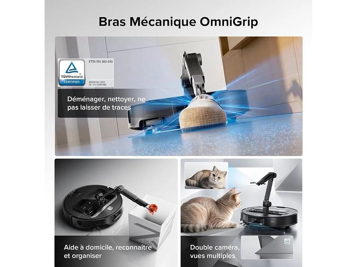 ROBOROCK Saros Z70 Aspirateur-Laveur Robot 22000 Pa avec bras Omnigrip articulé