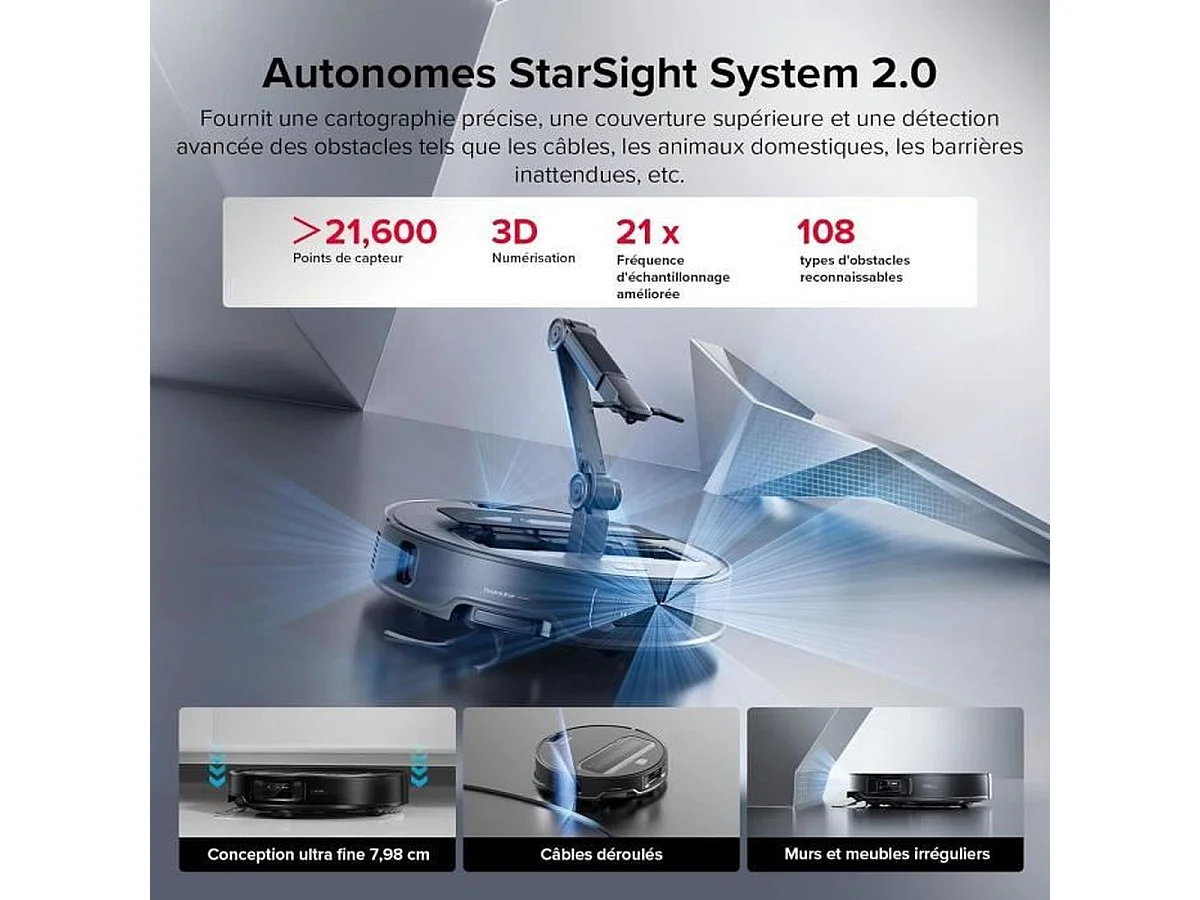 ROBOROCK Saros Z70 Aspirateur-Laveur Robot 22000 Pa avec bras Omnigrip articulé
