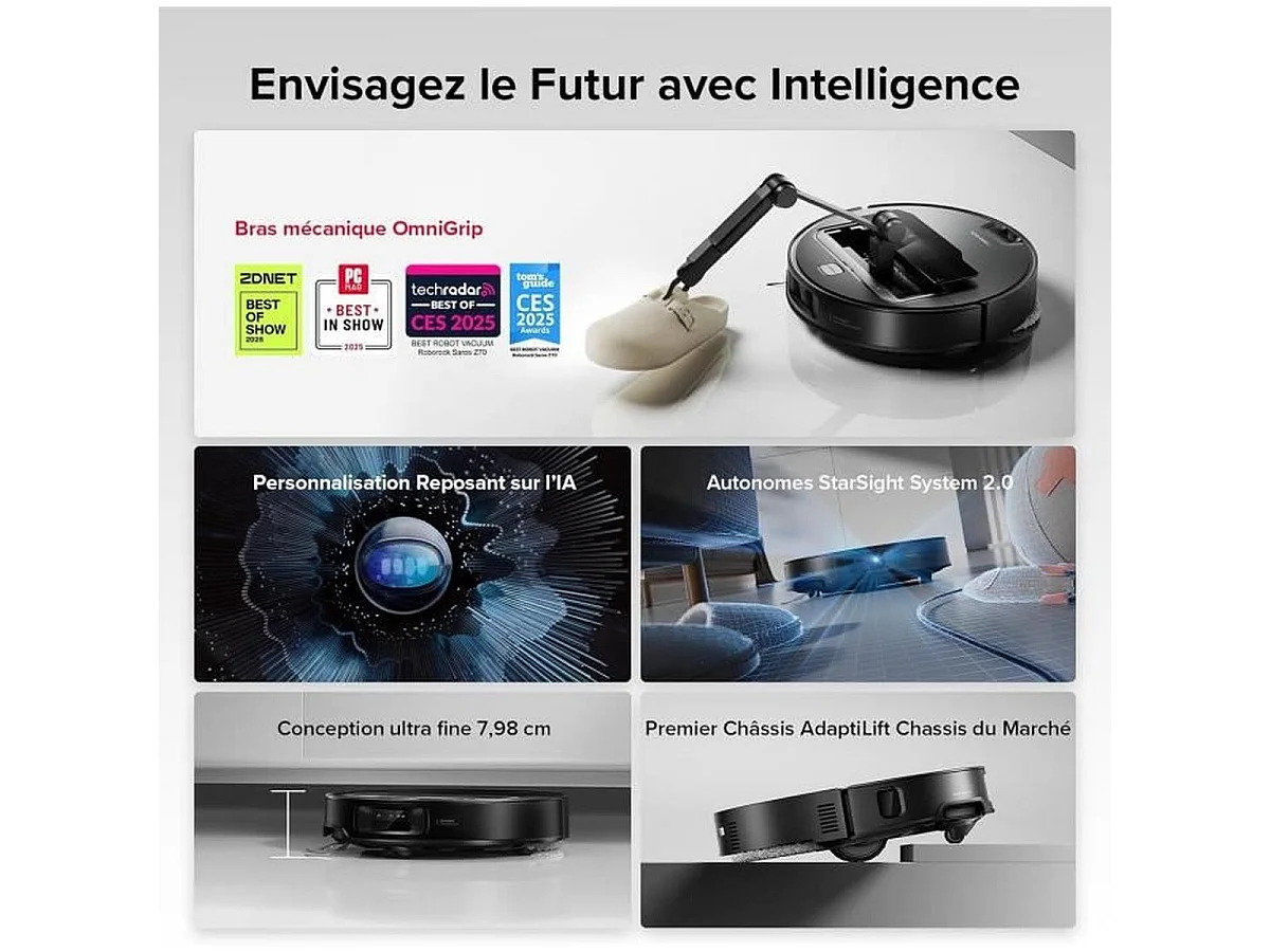 ROBOROCK Saros Z70 Aspirateur-Laveur Robot 22000 Pa avec bras Omnigrip articulé