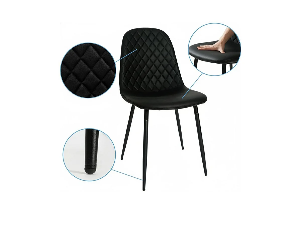 Modern Dining Table with 4 Black Gem pattern Faux Leather Chairs