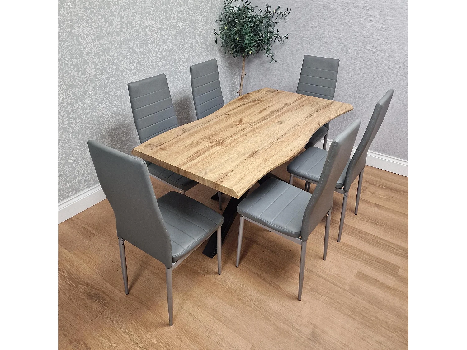 Modern Dining Table with 6 Grey faux leather padded Chairs Kitchen Furniture