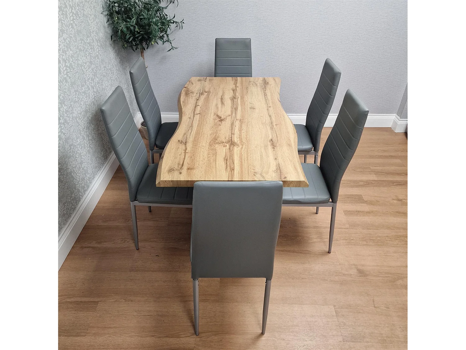 Modern Dining Table with 6 Grey faux leather padded Chairs Kitchen Furniture