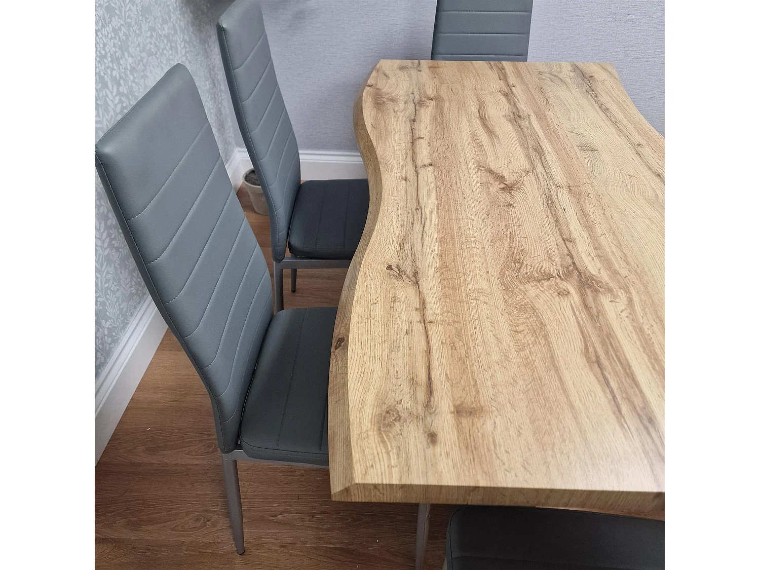 Modern Dining Table with 6 Grey faux leather padded Chairs Kitchen Furniture