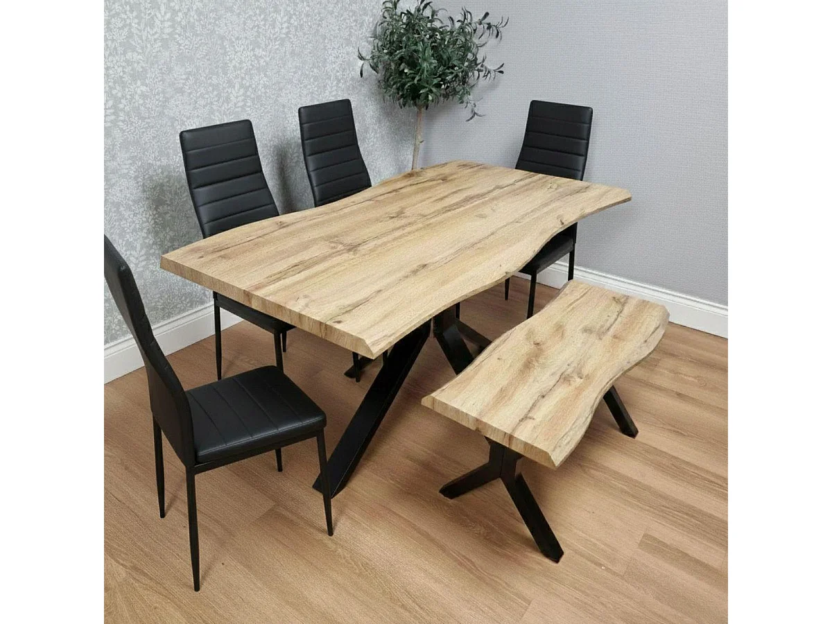 Dining Set Of 5 Dining Table Set with 4 black Faux Leather Chairs And 1 Bench Dining Room Furniture