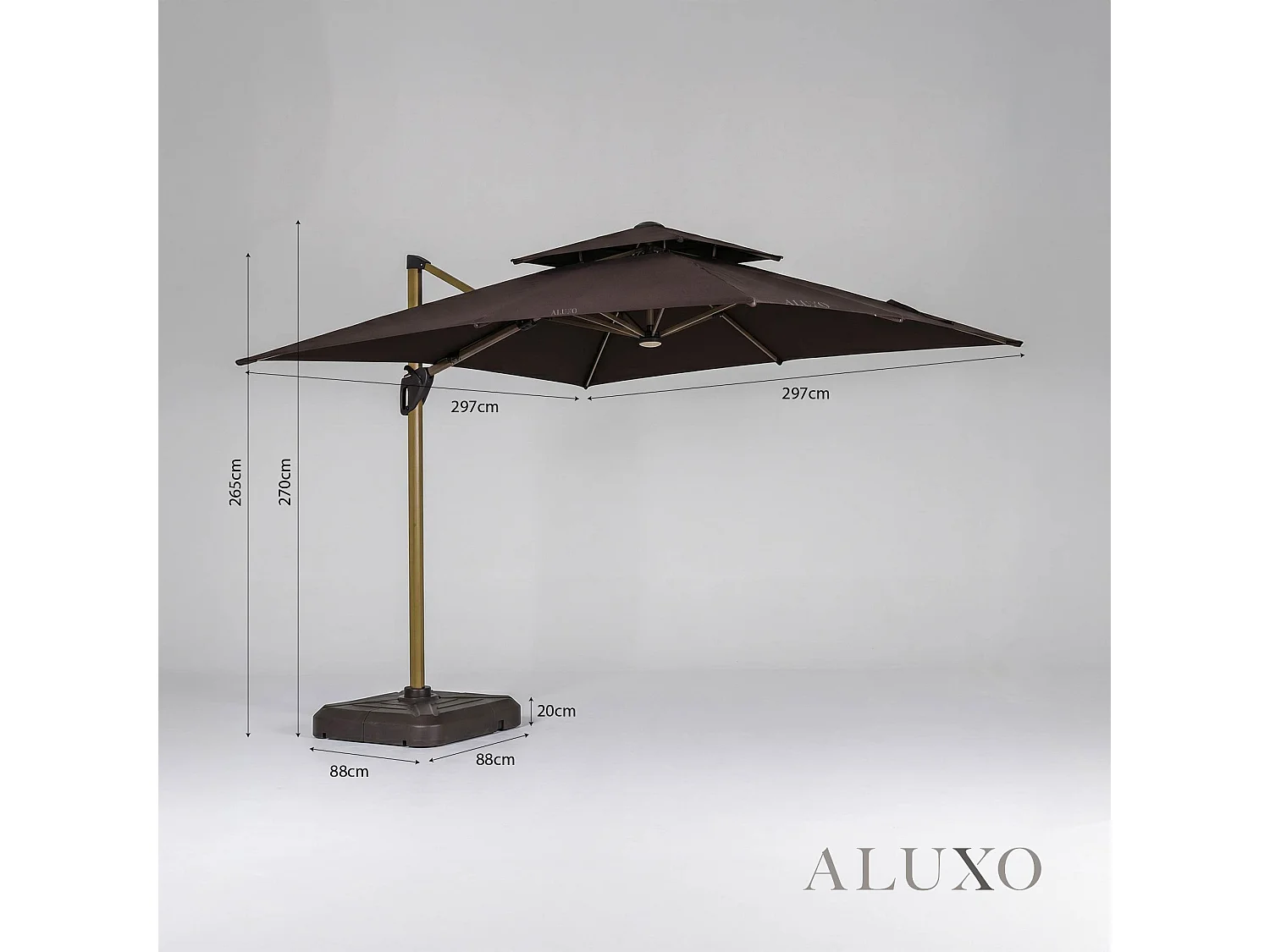 Camber 3m Square Cantilever Parasol with Solar LED Lights - Coffee Brown