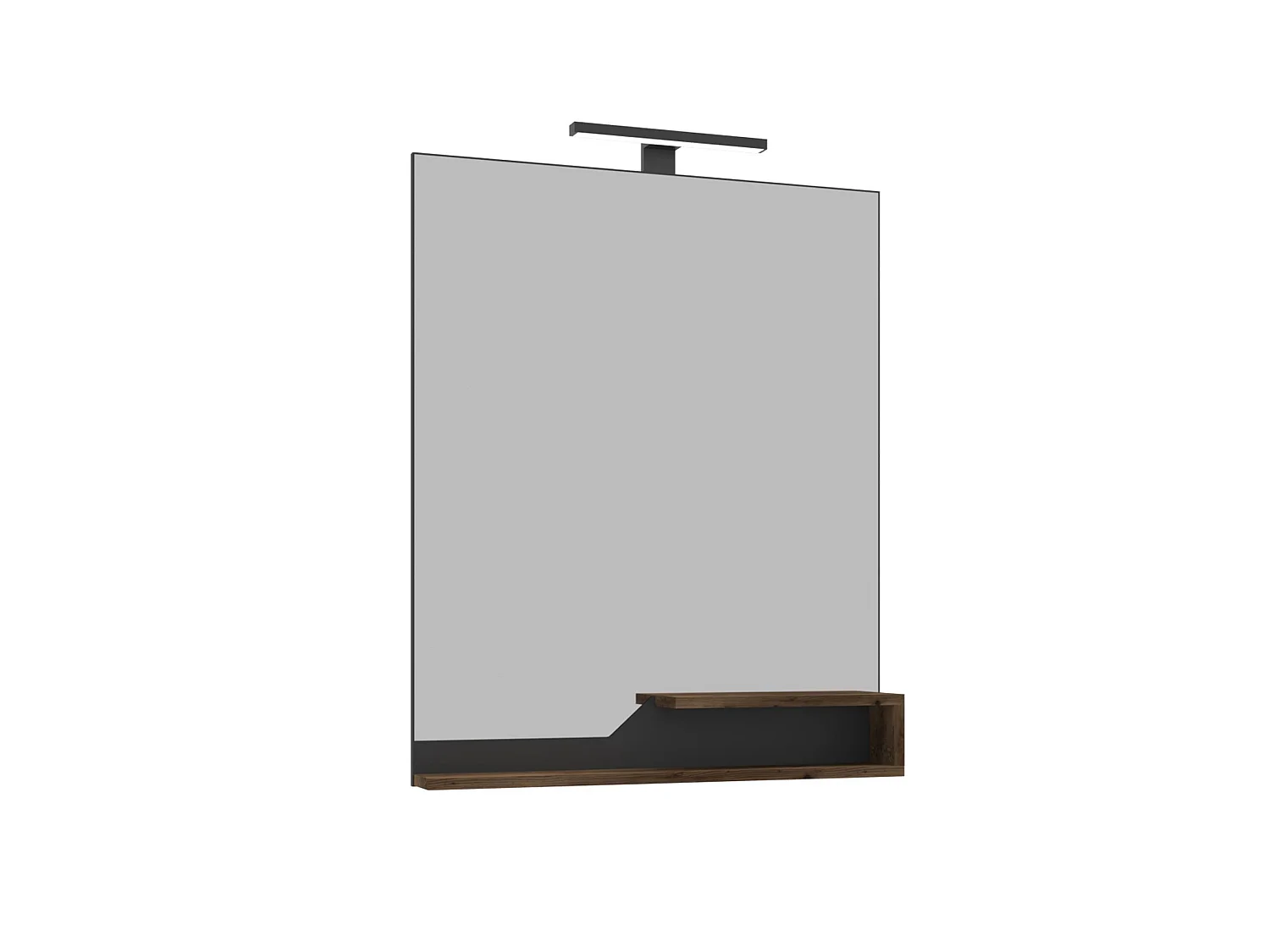 "Galia 80" Dekorativ Träspegel med LED-vägglampa och Öppen Hylla - Mörk Valnöt 60 x 14 x 100 cm