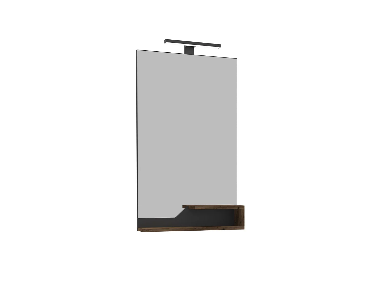 "Galia 60" Dekorativ Träspegel - Mörk Valnöt, LED Väggbelysning, Öppen Hylla - 60 x 14 x 100 cm