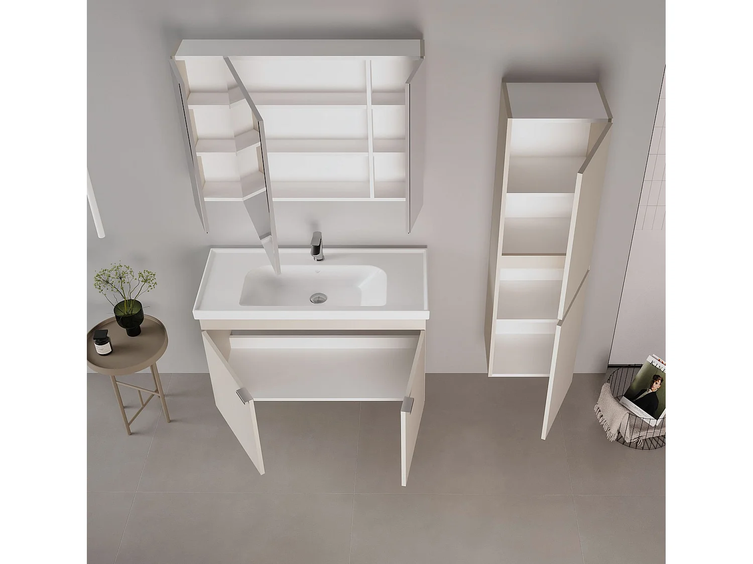 Meuble Salle de Bain avec Miroir "Desna 100" - 97 x 16 x 66 cm - Sand