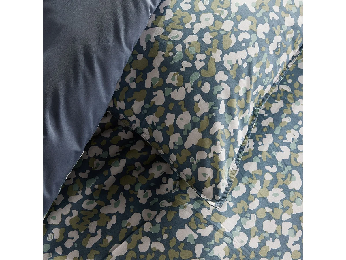 TODAY Sunshine - Housse de couette 220x240 cm en coton imprimé floral bleu avec 2 taies 63x63 cm