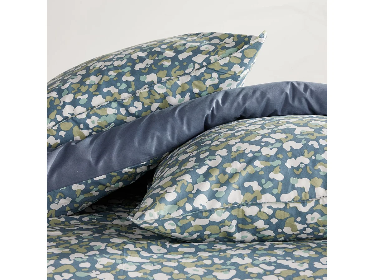 TODAY Sunshine - Housse de couette 220x240 cm en coton imprimé floral bleu avec 2 taies 63x63 cm