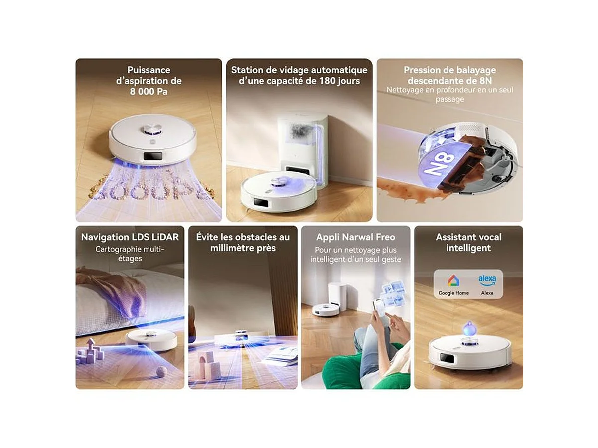 NARWAL Freo S — Aspirateur laveur robot avec station d'autovidage, 8000 Pa