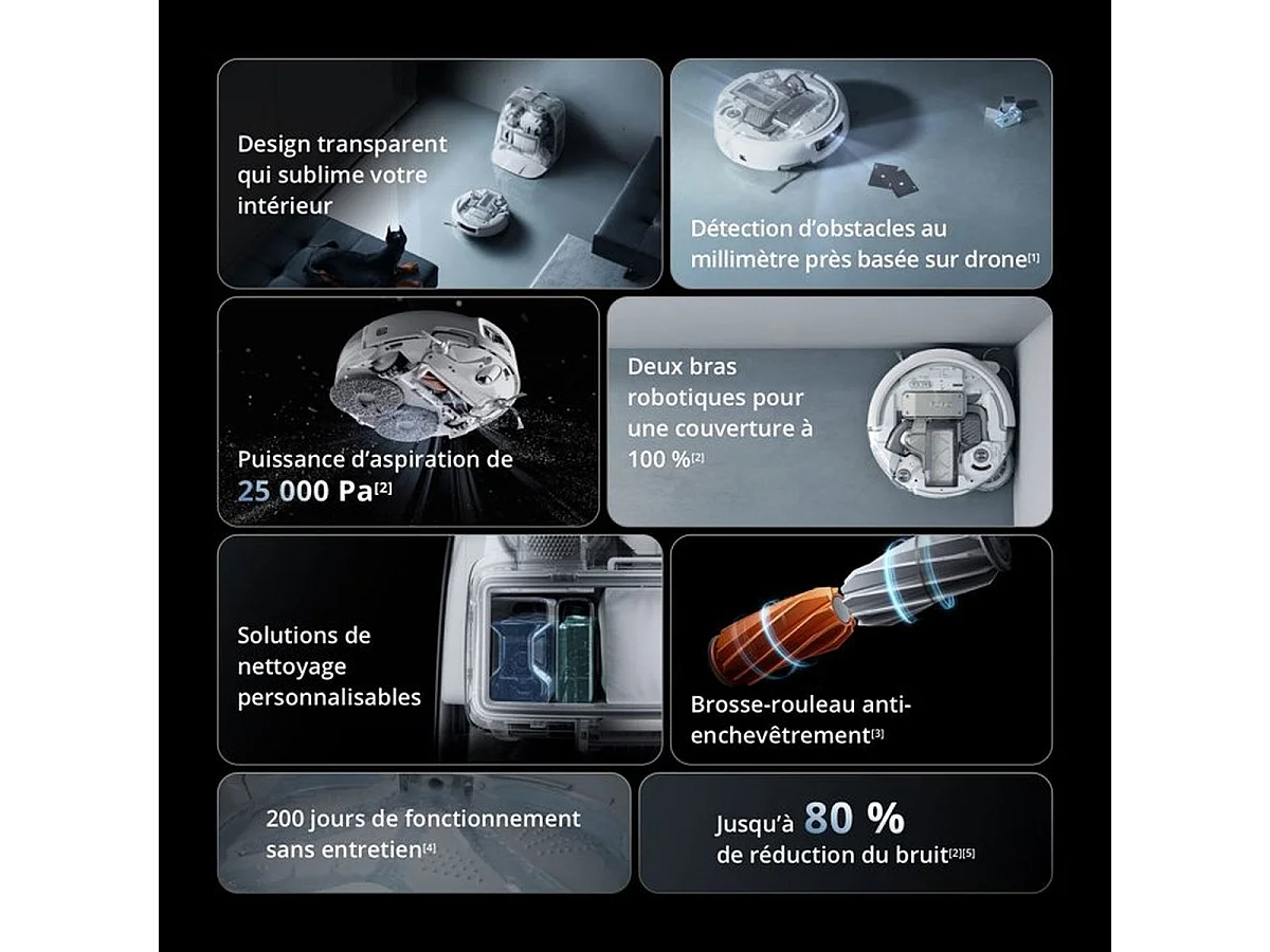 DJI ROMO P Robot Aspirateur-Laveur — Design Transparent, 25 000 Pa, Station d'auto-nettoyage