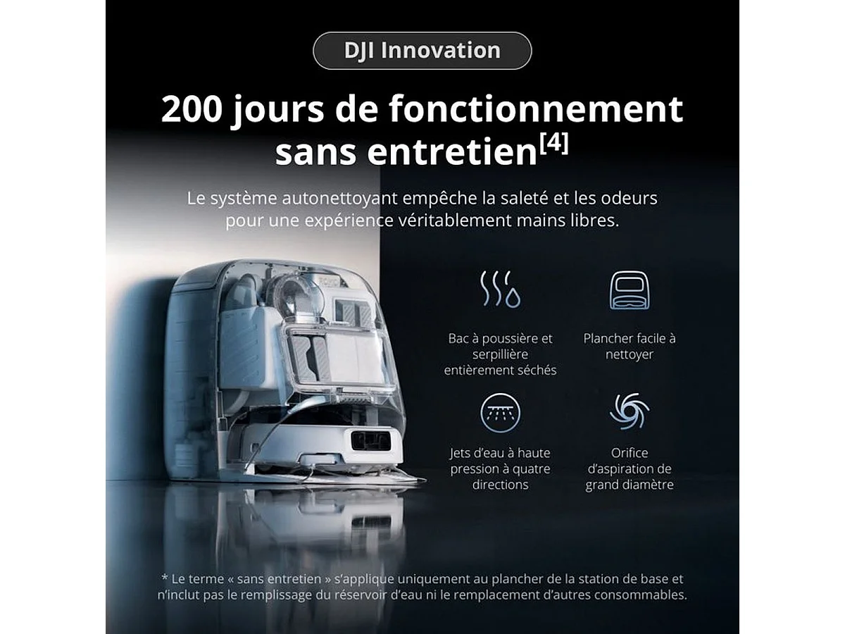 DJI ROMO P Robot Aspirateur-Laveur — Design Transparent, 25 000 Pa, Station d'auto-nettoyage