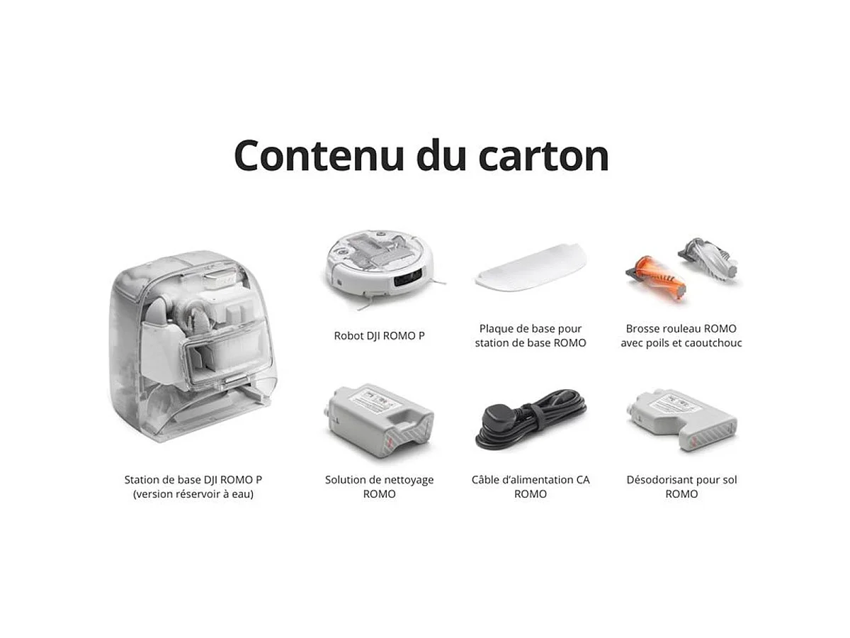 DJI ROMO P Robot Aspirateur-Laveur — Design Transparent, 25 000 Pa, Station d'auto-nettoyage