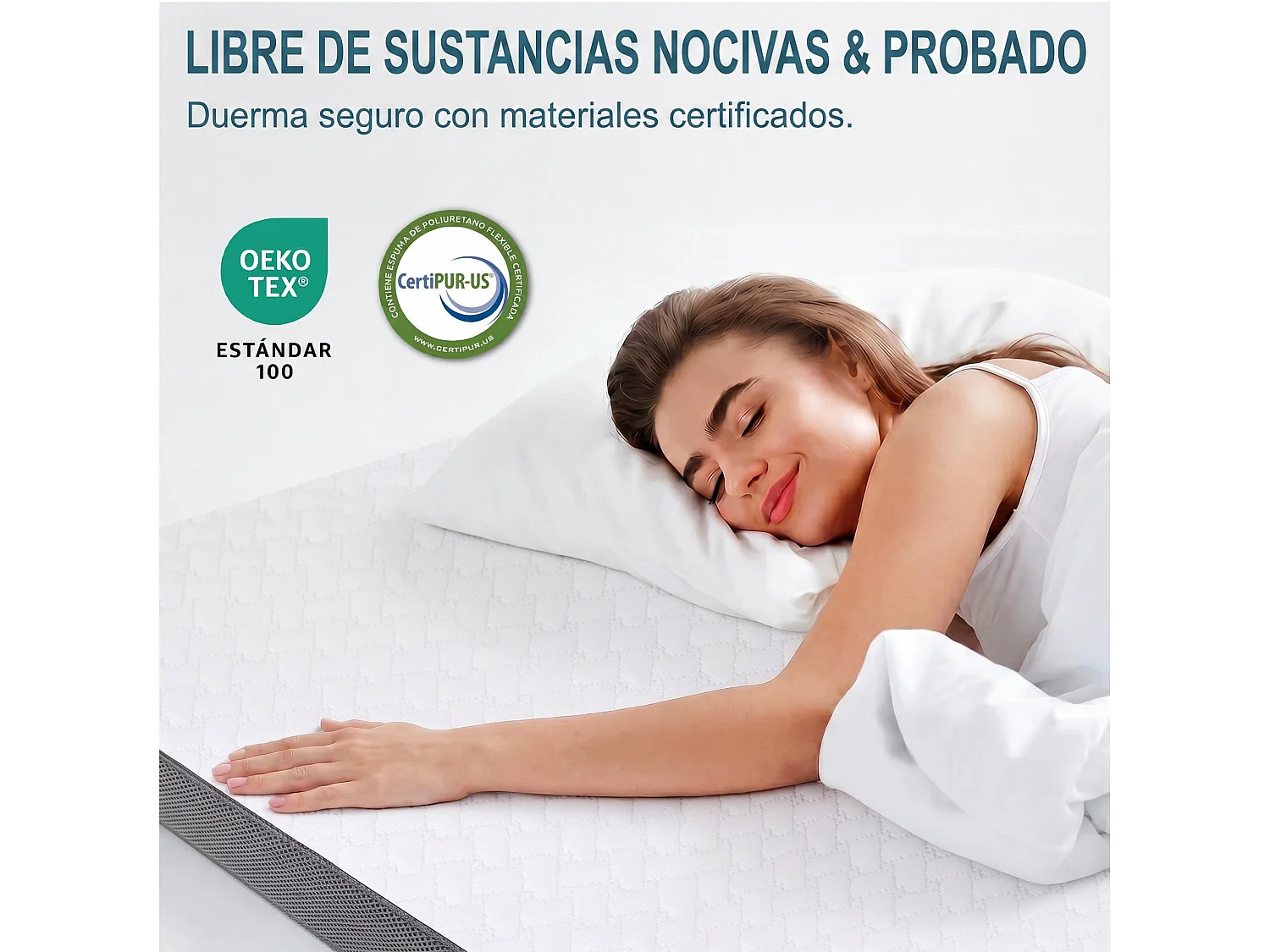 Colchón Topper 180x200 cm 7 cm, doble cara: H2 visco gel / H3 espuma, base antideslizante + fijación, OEKO-TEX y CertiPUR - CHITA