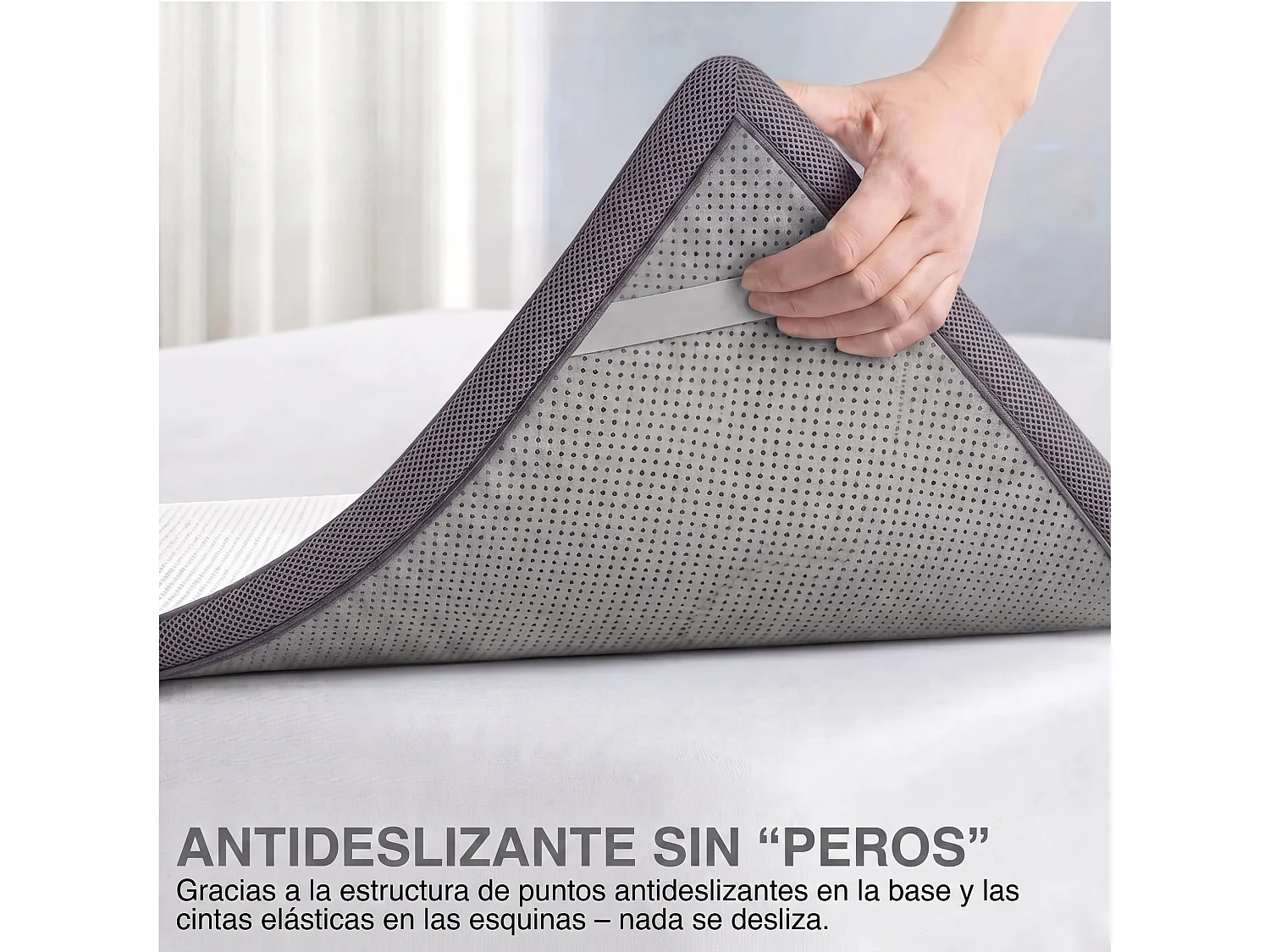 Colchón Topper 180x200 cm 7 cm, doble cara: H2 visco gel / H3 espuma, base antideslizante + fijación, OEKO-TEX y CertiPUR - CHITA