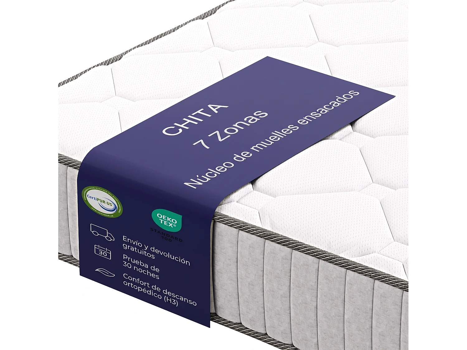 Colchón 90x200 cm híbrido muelles ensacados 7 zonas con OEKO-TEX / CertiPUR 20 cm de grosor - CHITA
