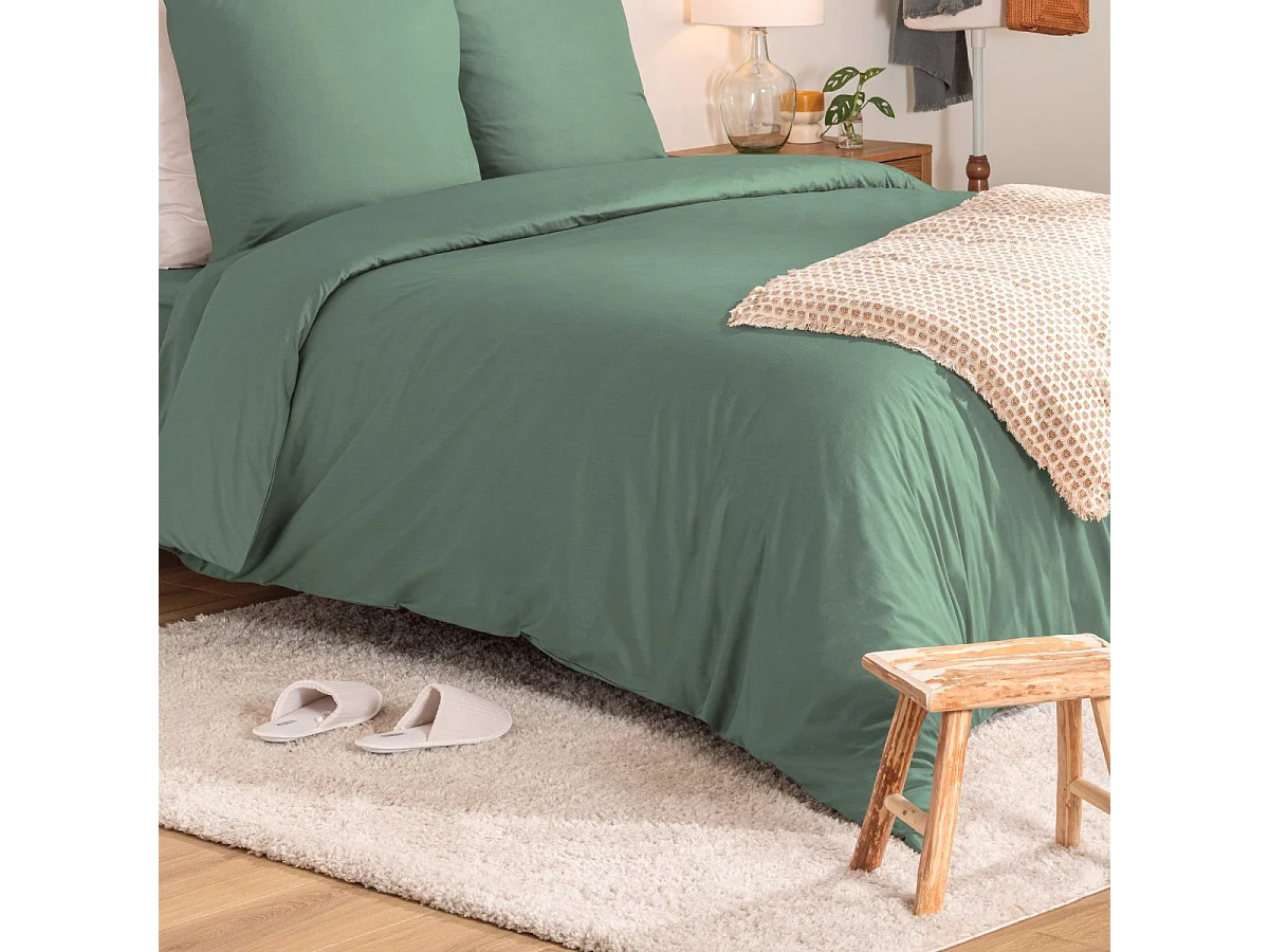 Parure de Lit 3 Pièces "Percale" 240x220cm Tilleul