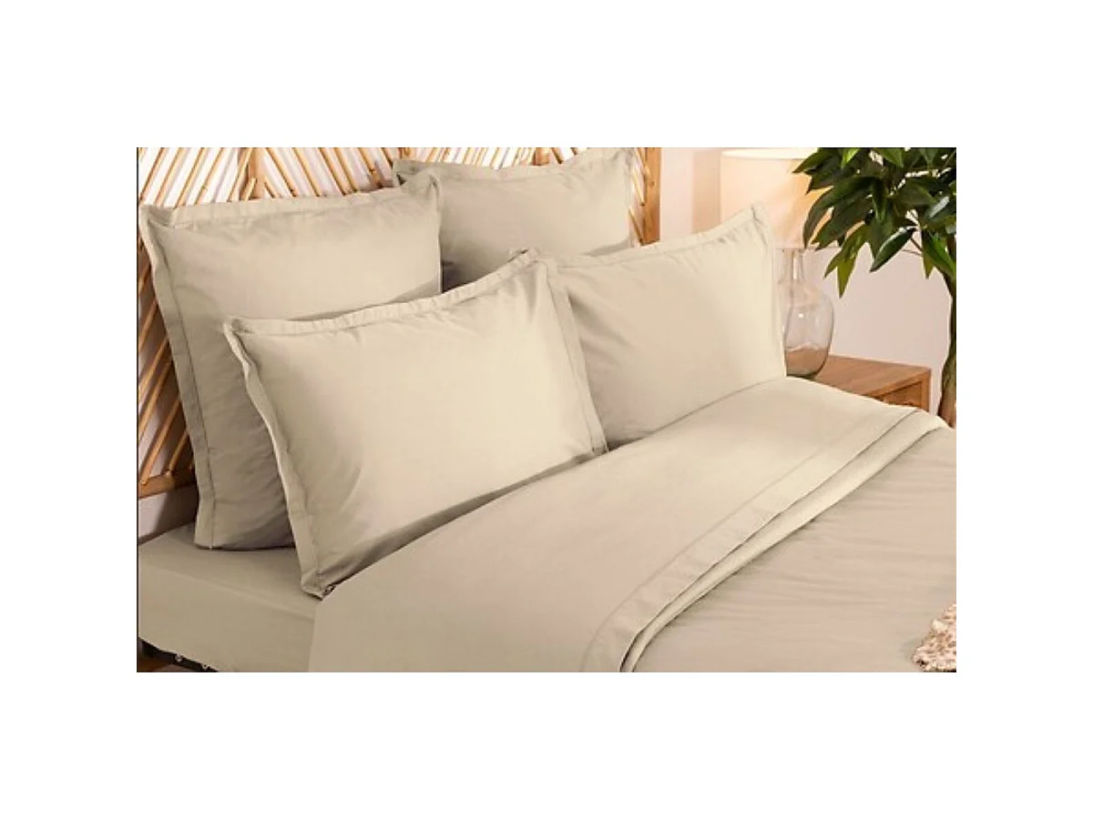 Parure de Lit 3 Pièces "Percale" 260x240cm Beige Lin