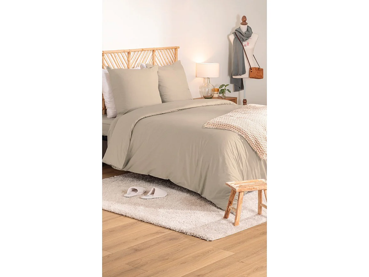 Parure de Lit 3 Pièces "Percale" 260x240cm Beige Lin