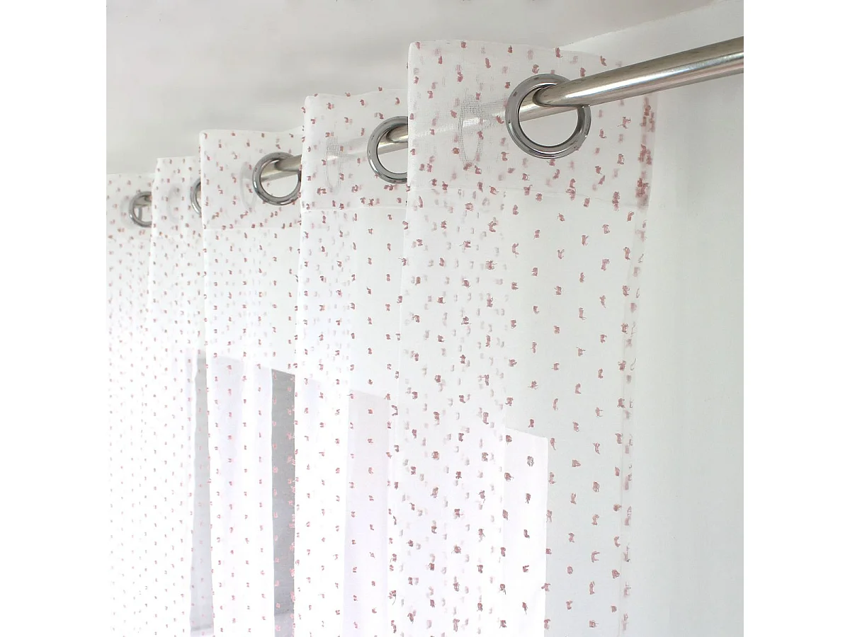 Rideau Voilage à Œillets "Lolita" 140x240cm Blanc & Rose