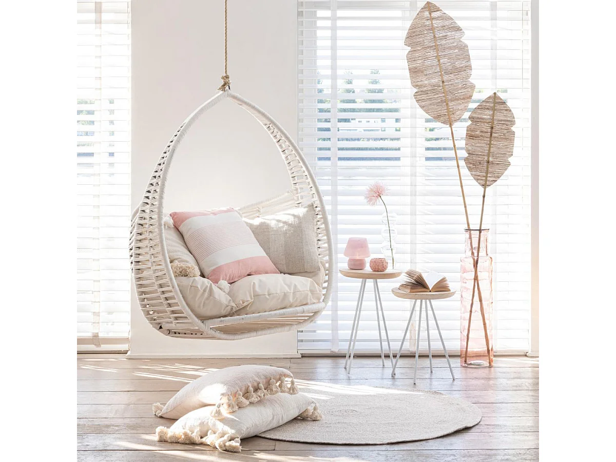 Tapis Rond Bohème "Miami" 120cm Naturel & Blanc