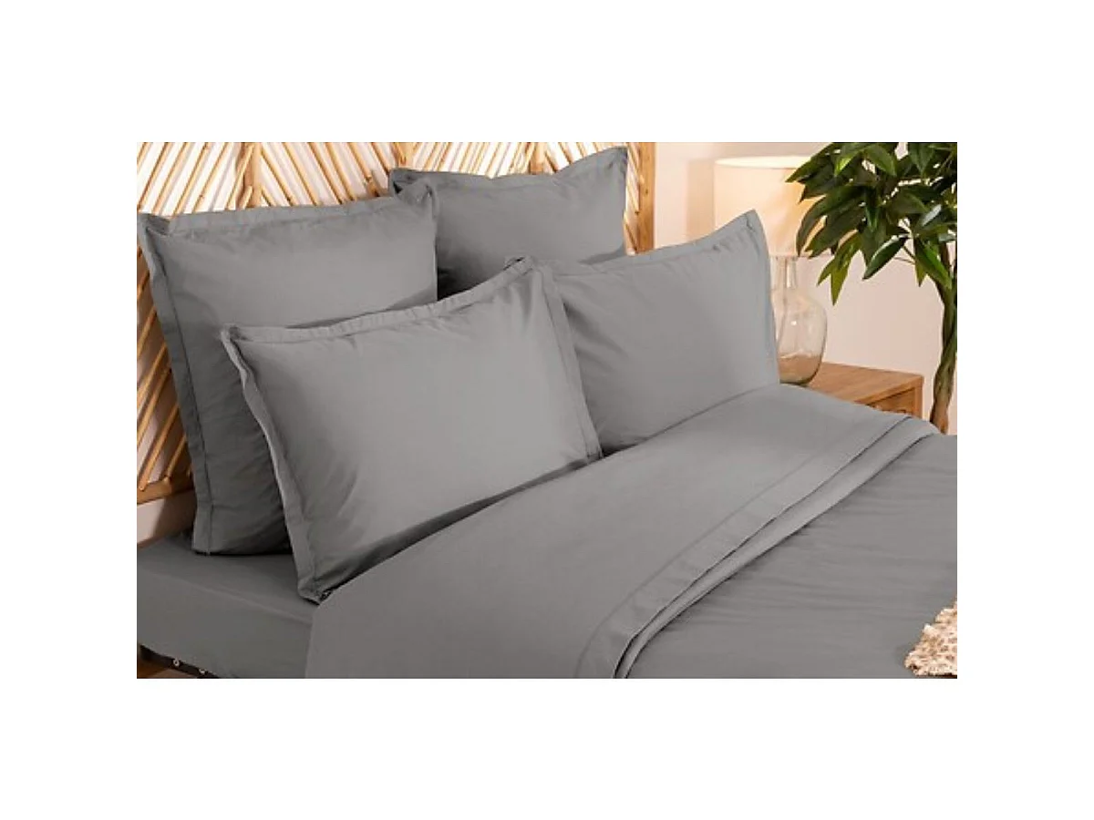 Parure de Lit 3 Pièces "Percale" 260x240cm Gris