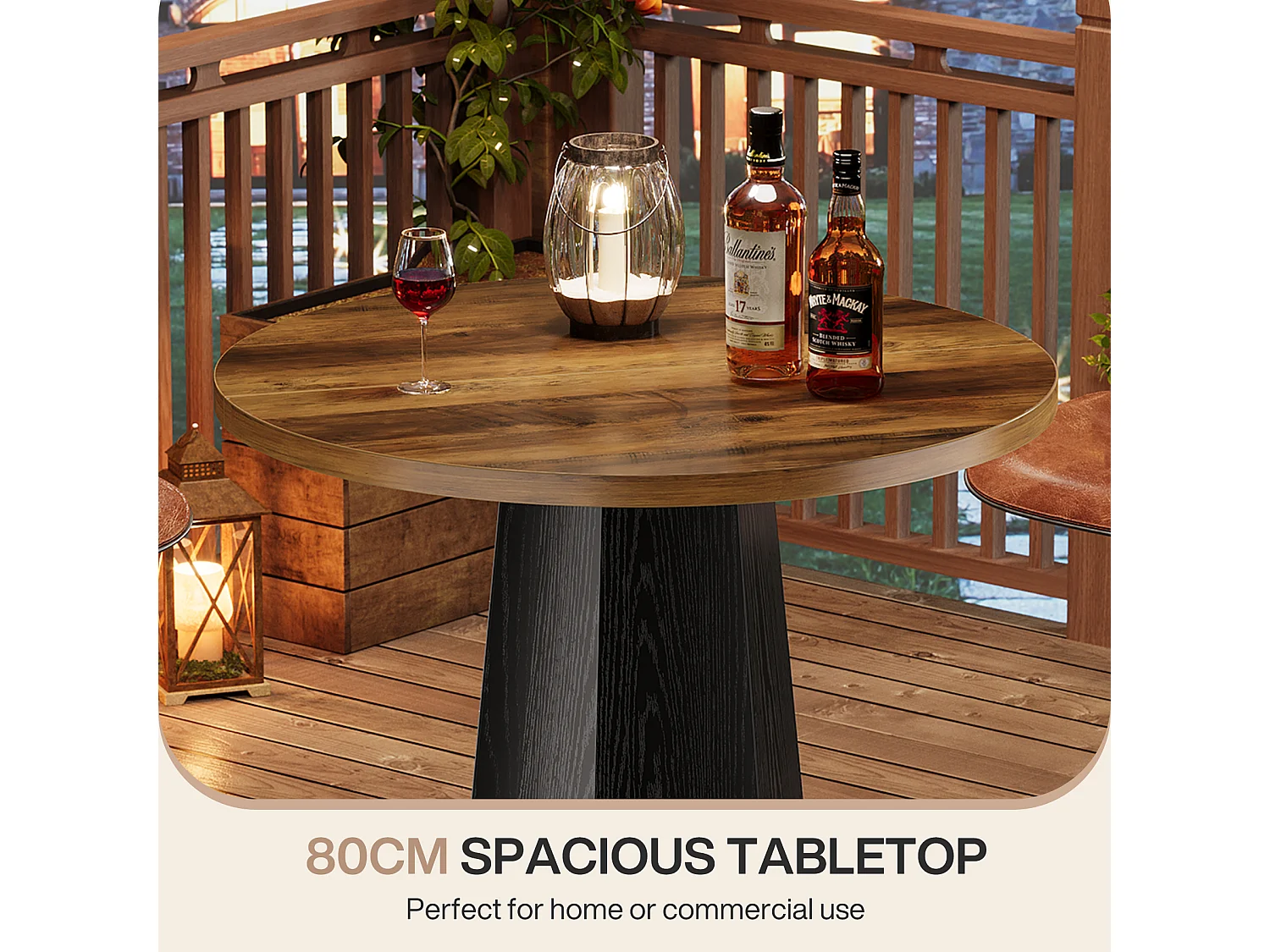 Table de bar ronde haute, 100 cm de hauteur, style bistro, avec repose-pieds en métal