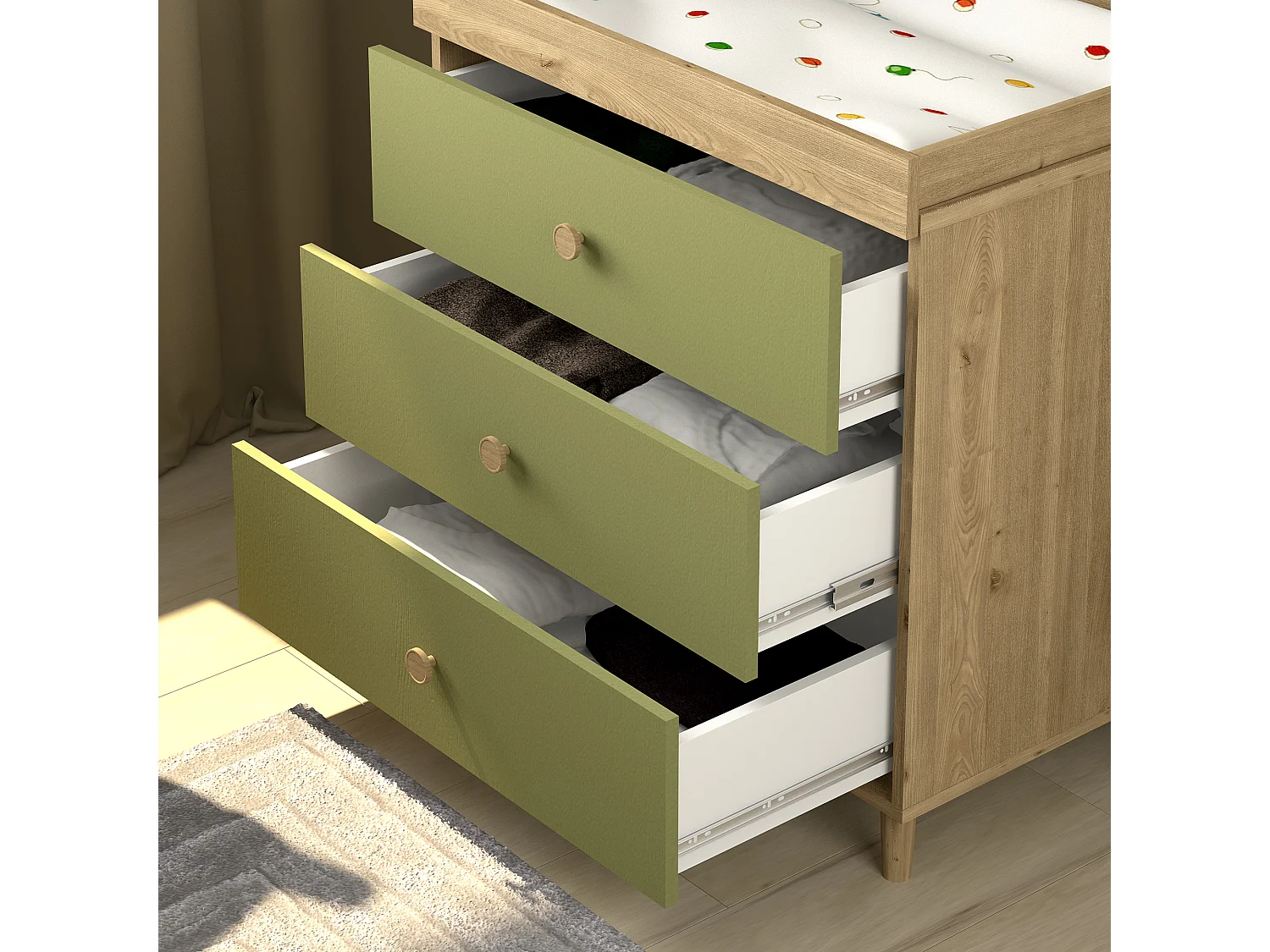 Changing Dresser Shefa Kids 890 Oak - Pistachio Green