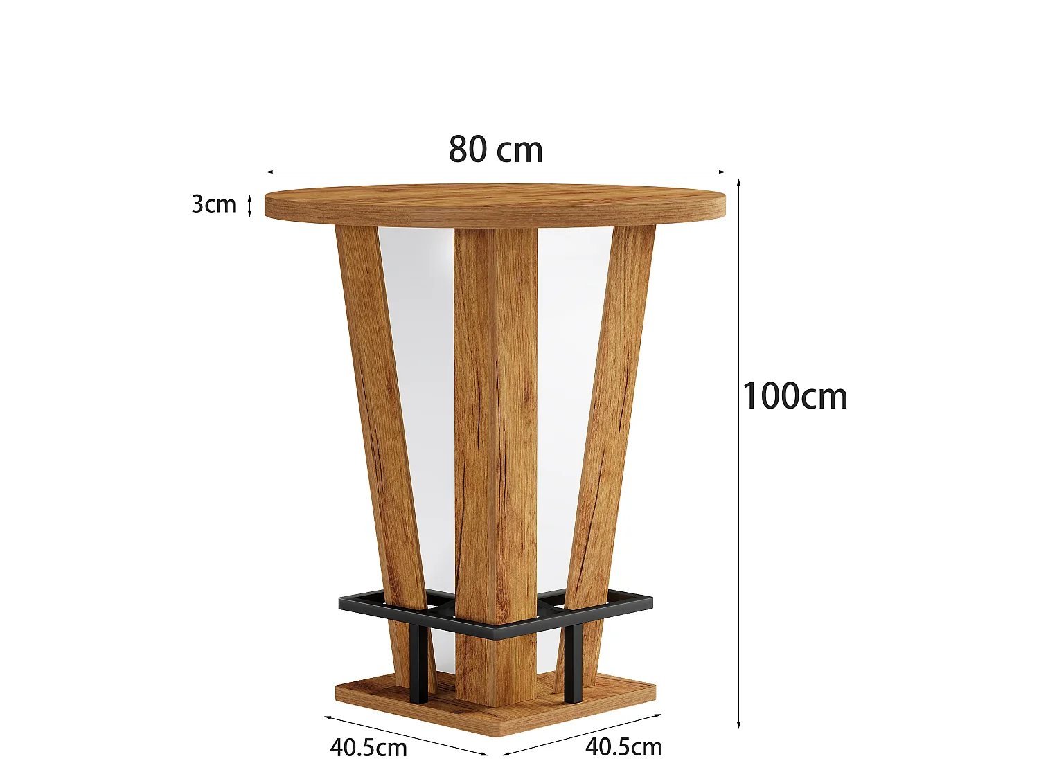 Table de bar ronde, table haute de 100 cm de haut, style bistro, avec repose-pieds en métal, idéale pour les petits espaces et les salons, couleur marron