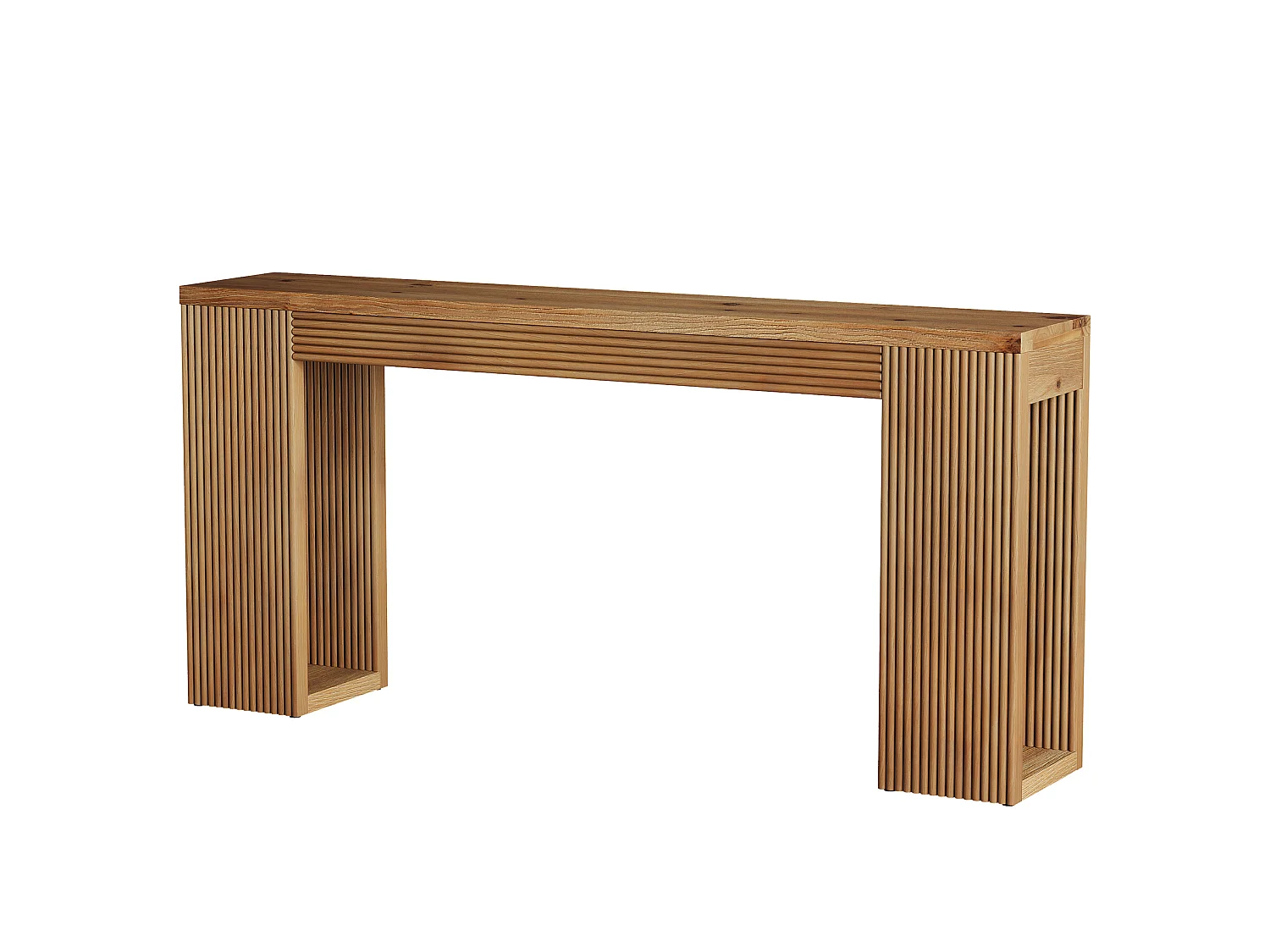 Console en bois massif, table d'entrée de style campagnard de 160 cm de long avec pieds cannelés