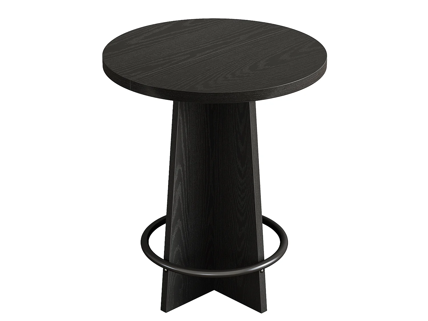 Table de bar ronde de 95 cm de haut, en bois, style bistrot/pub, avec piètement et repose-pieds annulaire en métal, noire